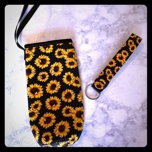Sunflower bottle sleeve and wrist keychain bundle